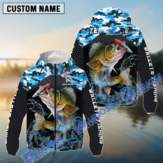 Bluejose Walleye Fishing Blue Camo Sport Custom Name Windbreaker Jacket