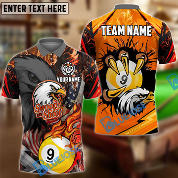 BlueJose Billiards Ball 9 Eagle Claw Firestorm American Flag  Personalized Name Shirt (4 Colors)