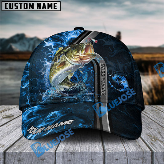 BlueJose Bass Fishing Ocean Wave Power Personalized Cap