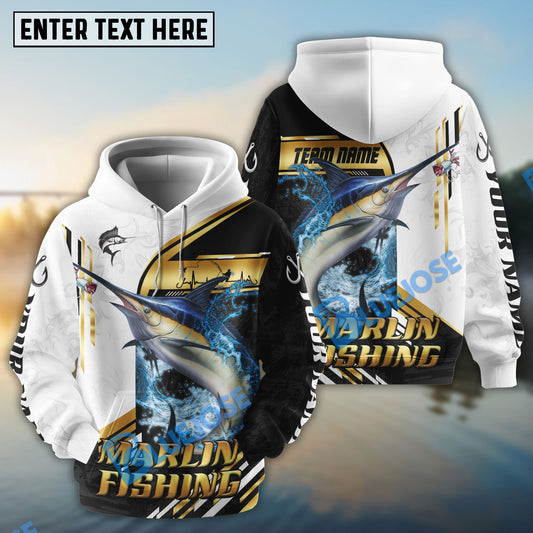 Bluejose Marlin Fishing Hook Graphic & Jumping Fish Art Custom Name & Team Name 3D Shirts