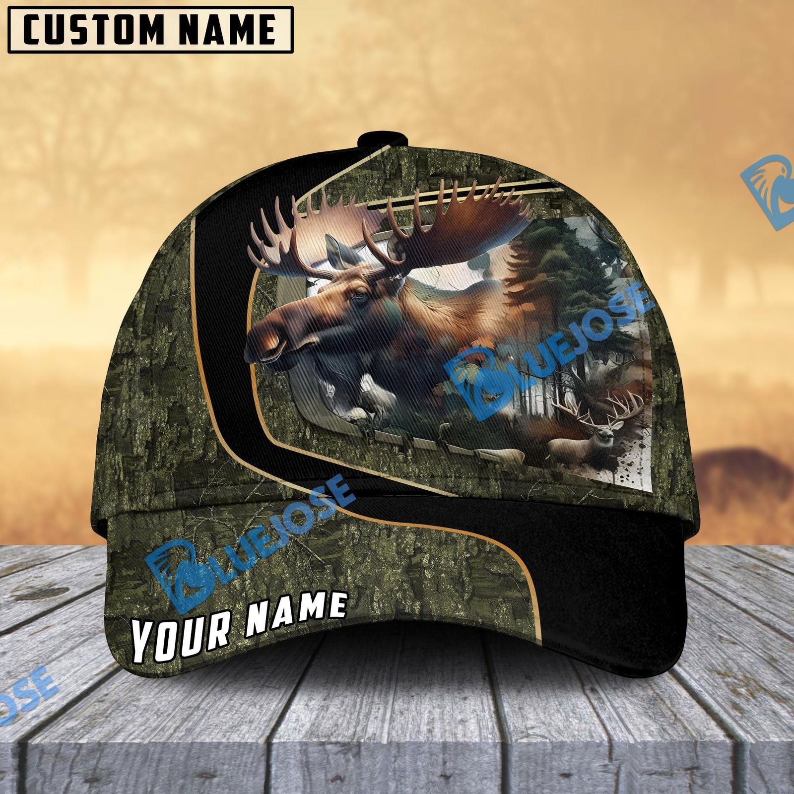 BlueJose Moose Hunting Jungle Camo Personalized Cap ( 4 Colors )