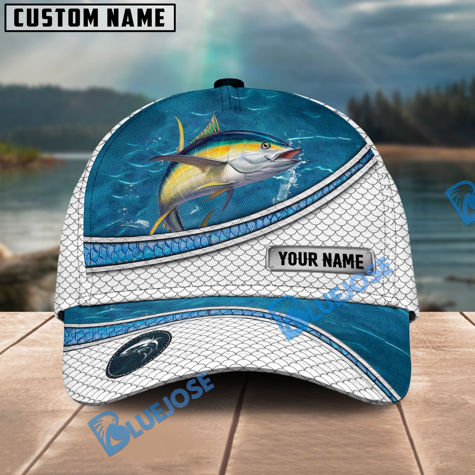 BlueJose Tuna Fishing Blue Water Pattern Personalized Cap