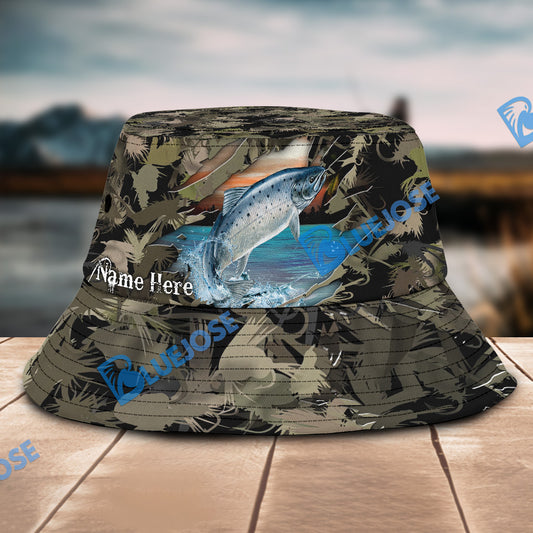 BlueJose Atlantic Salmon Camouflage Custom Name Bucket Hat