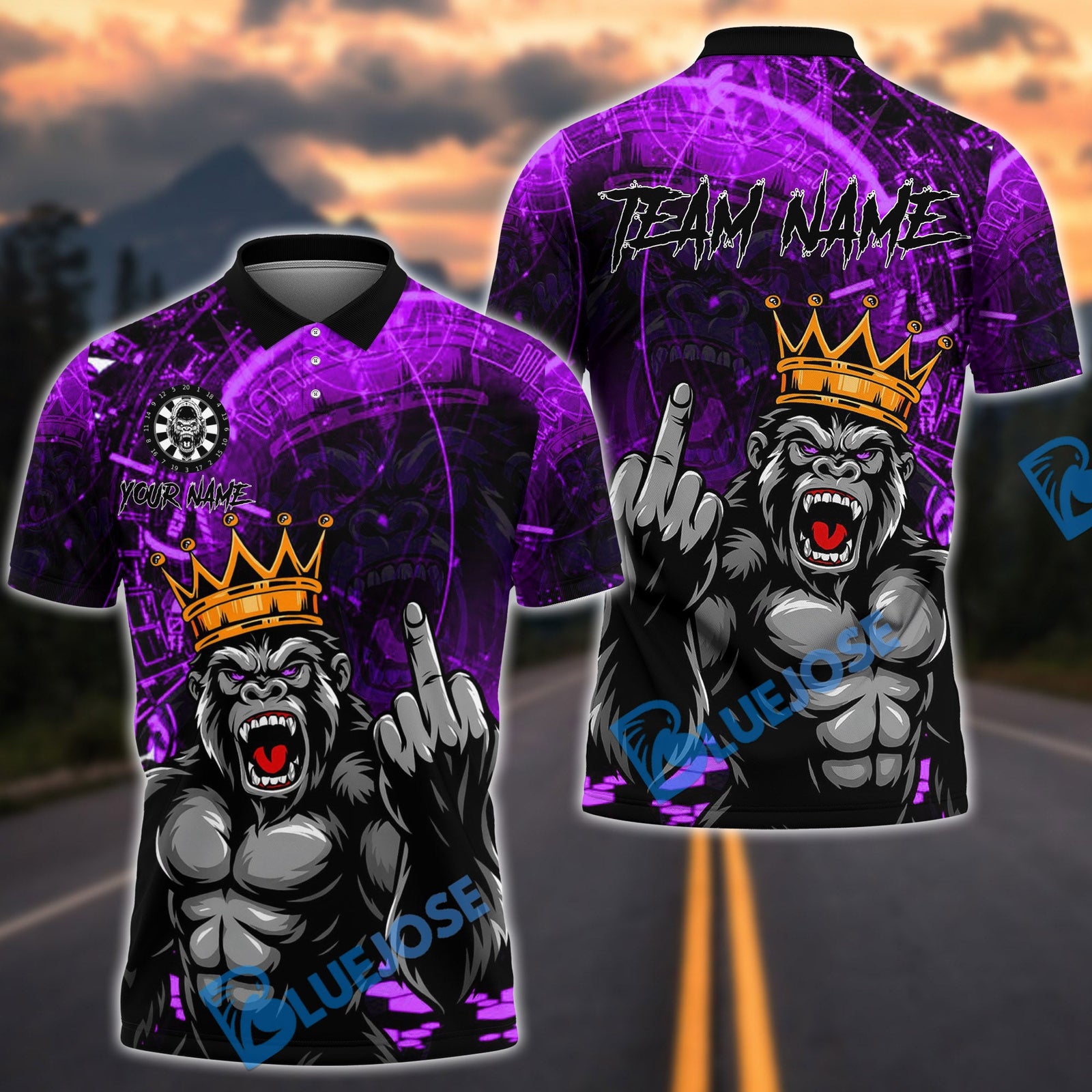 BlueJose Darts Gorilla King Rebel Attitude Customized Name, Team Name 3D Shirt (4 Colors)