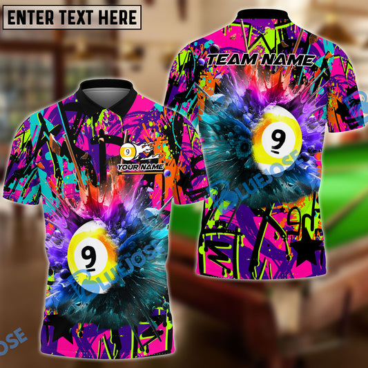 BlueJose Billiards 9 Ball Graffiti Explosion Paint Personalized  Shirt (4 Colors)