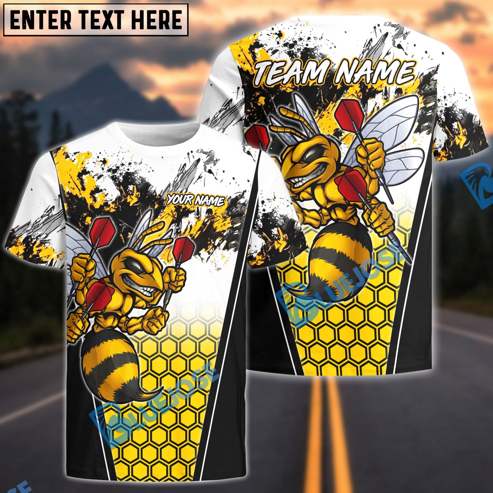 BlueJose Darts Angry Bee Honeycomb Personalized Name Shirt
