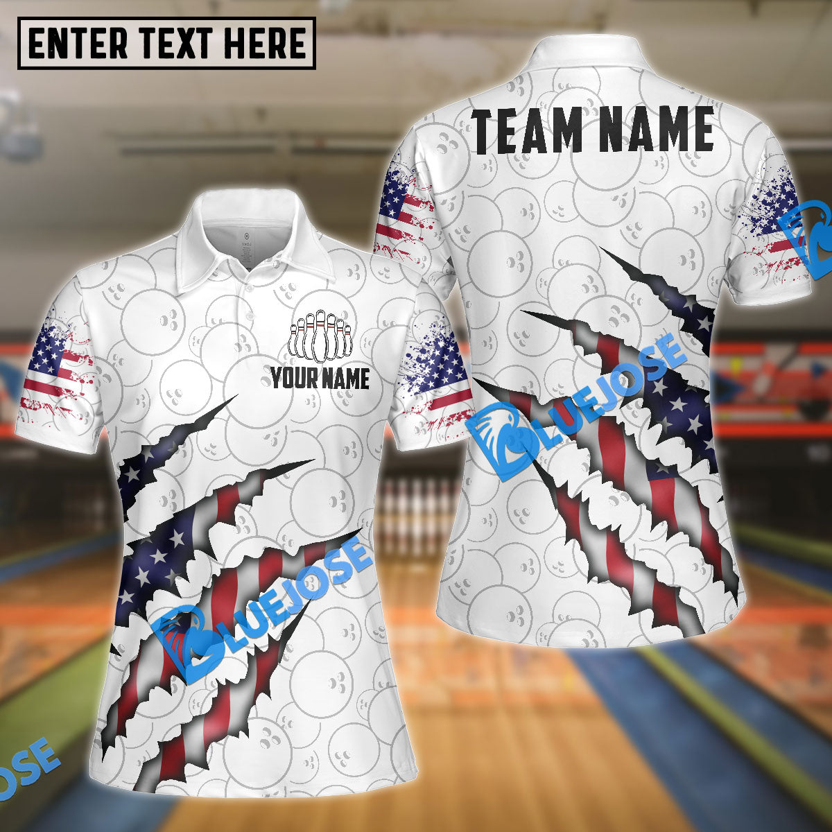 BlueJose Bowling And Pins USA Flags Ripped Claw Patriotic Design Customized Name, Team Name 3D Shirt