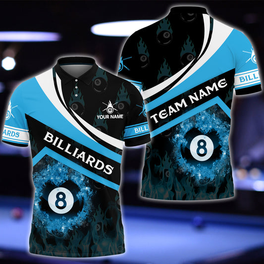 BlueJose Blue Fire With Ball 8 Billiards Personalized Name, Team Name Shirt