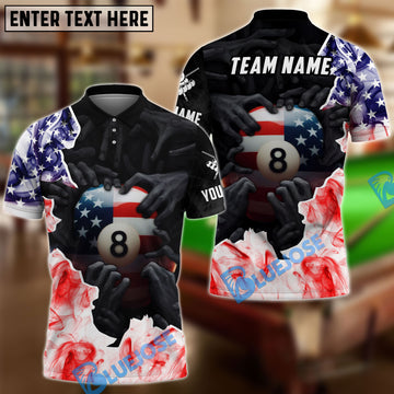 BlueJose Billiards American Flag Ball 8 Hand Down Personalized Name, Team Name Shirt