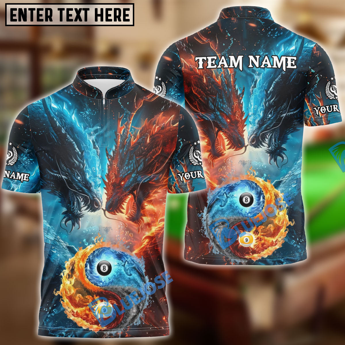 BlueJose Billiards Ball 8 &amp; 9 Water Dragon VS Fire Dragon Personalized Shirt