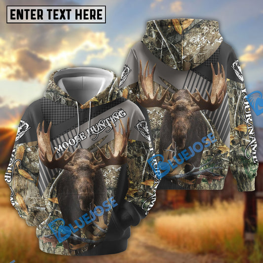 BlueJose Customized Name Moose Hunting Camo Grid Pattern 3D Shirt