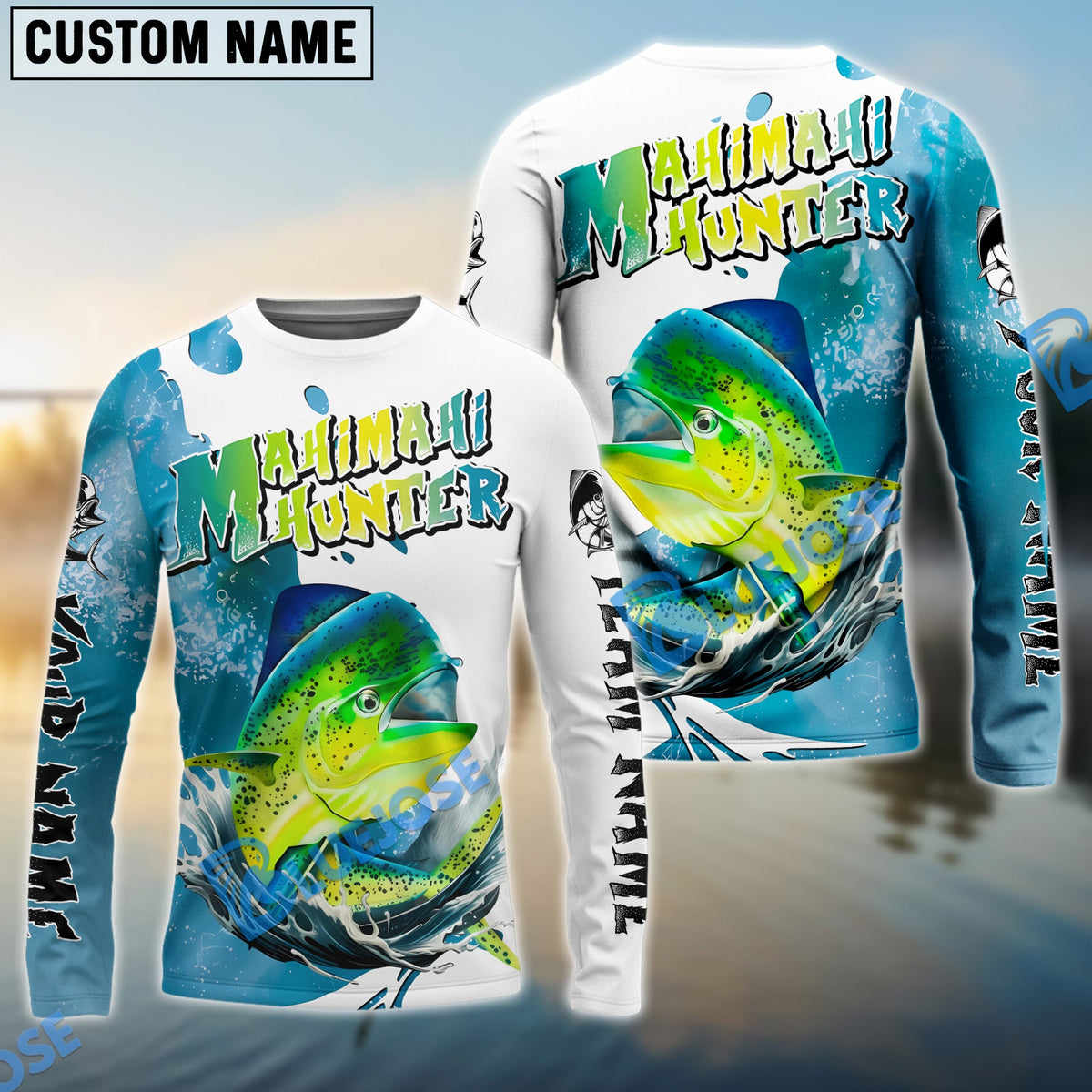 Bluejose Mahi Mahi Hunter Fishing Graphic Splash Effect Custom Name &amp; Team Name 3D Shirts