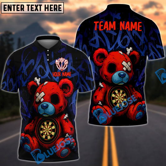 BlueJose Darts Creepy Teddy Graffiti Personalized Name, Team Name Shirt (4 Colors)