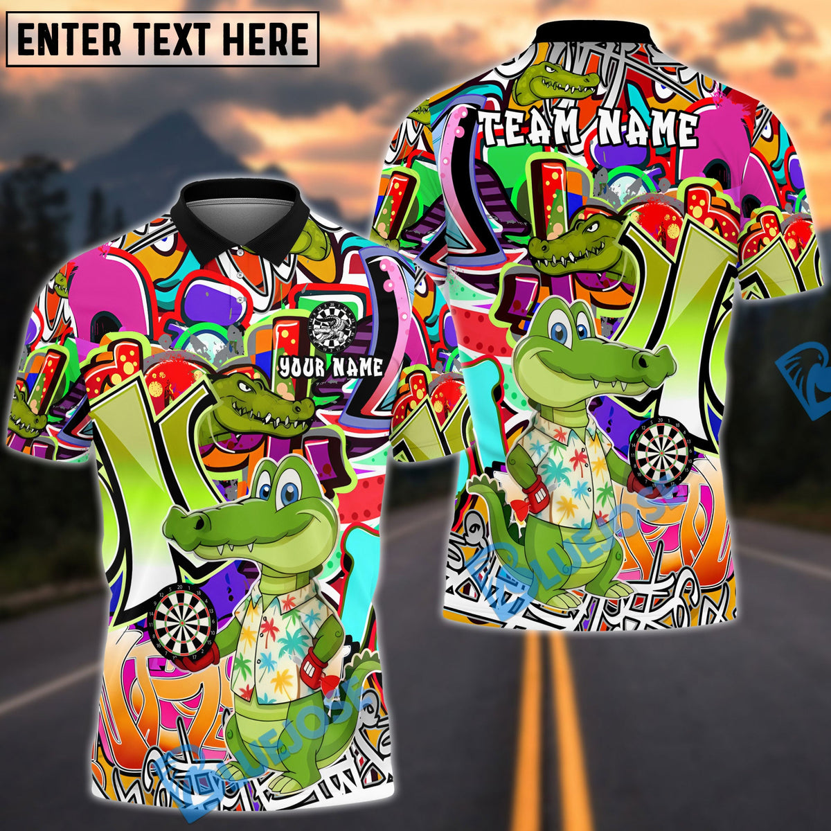 BlueJose Darts Crocodile Cartoon Personalized Name Shirt