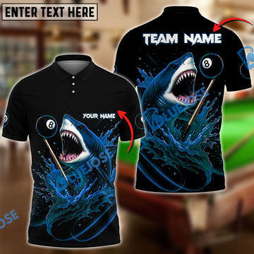 BlueJose Billiards Ball 8 Pool Shark Splash Power Personalized Name & Team Name Shirt (4 Colors)