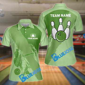 BlueJoses Green Bowling Player Classic Customized Name 3D Shirt For Women