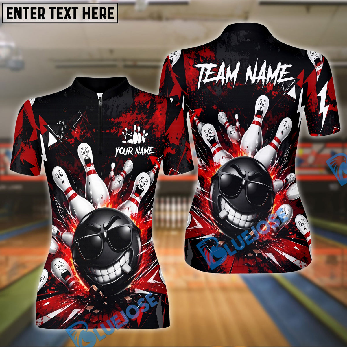 BlueJose Bowling And Pins Cool Gangster Strike Customized Name, Team Name 3D Shirt (6 Colors)