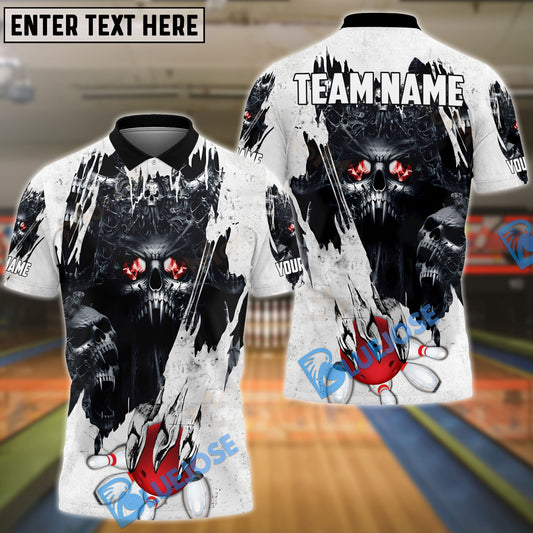 BlueJose Bowling And Pins Skull Customized Name 3D Shirt (4 Colors)