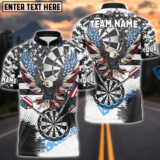 BlueJose Darts Grunge Eagle American Flag Black White Personalized Name, Team Name Shirt