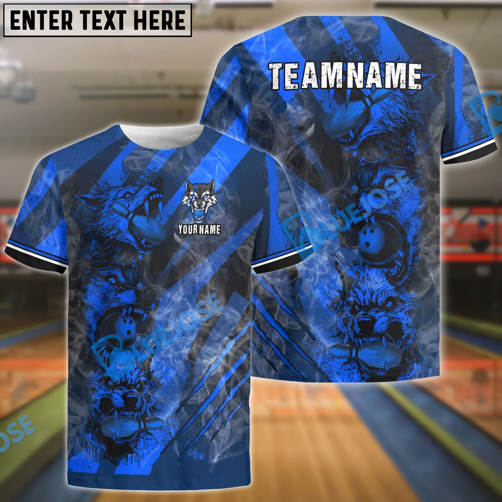 BlueJose Bowling And Pins Smoke Wolf Customized Name 3D Shirt (4 Colors)