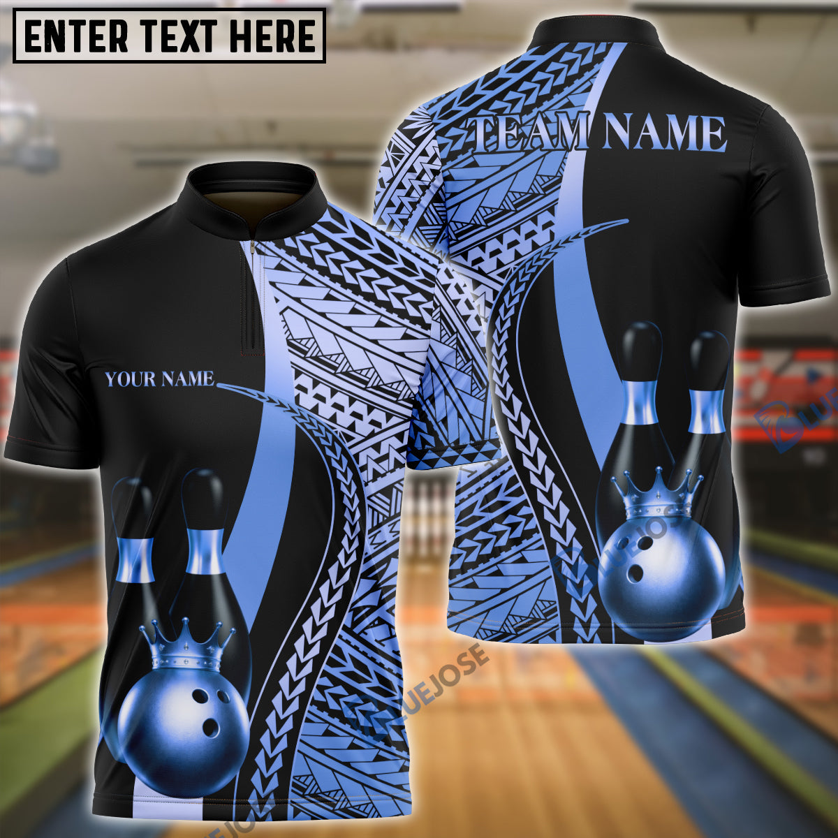 BlueJose Bowling & Pins Tribal Crown Pattern Customized Name, Team Name 3D Shirt (6 Colors)
