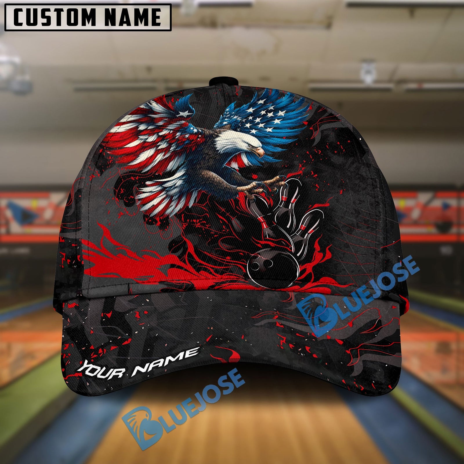 BlueJoses Bowling Almighty American Eagle Multicolor Personalized Name Cap