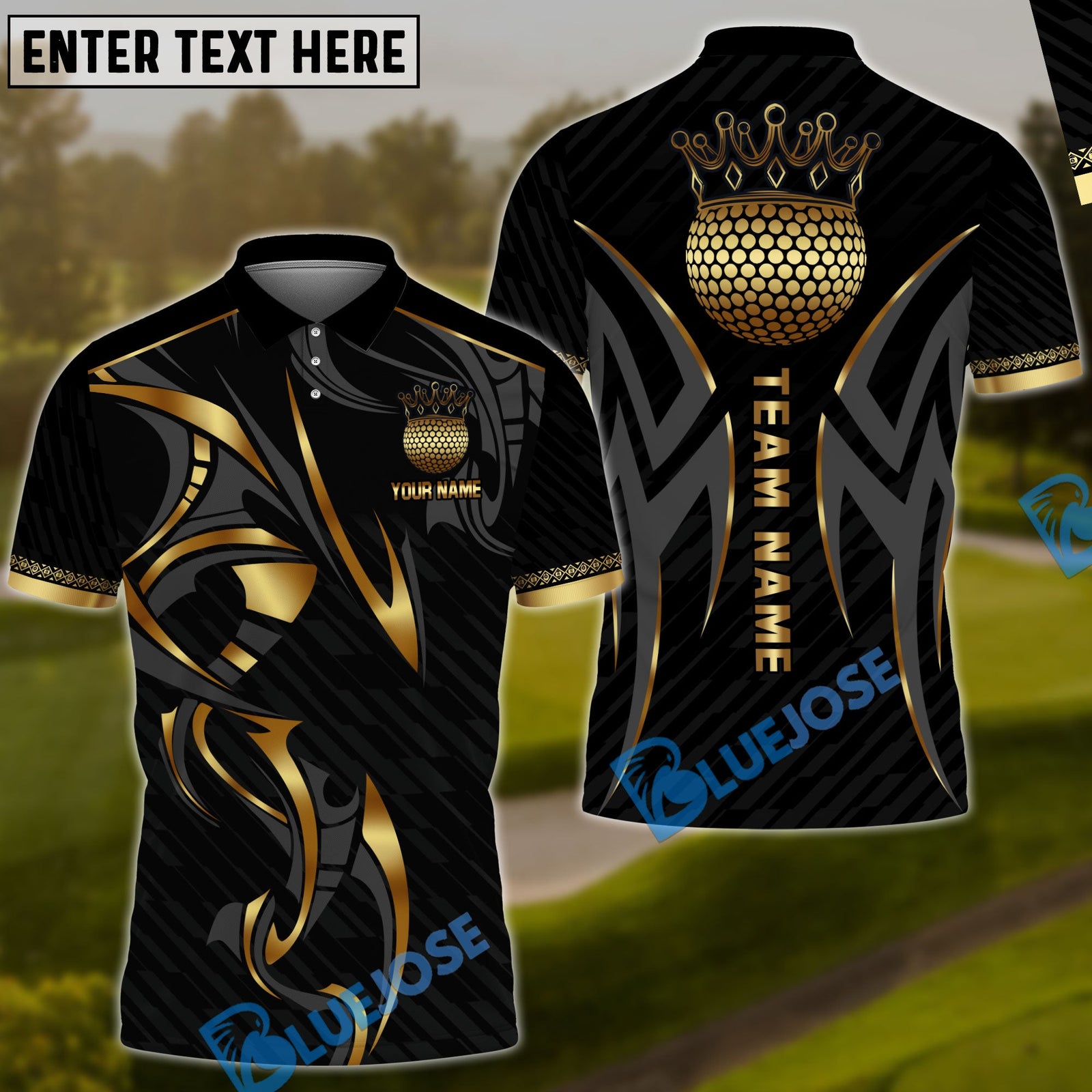 BlueJose Golf Crown Premium Pattern Customized Name, Team Name 3D Shirts (4 Colors)