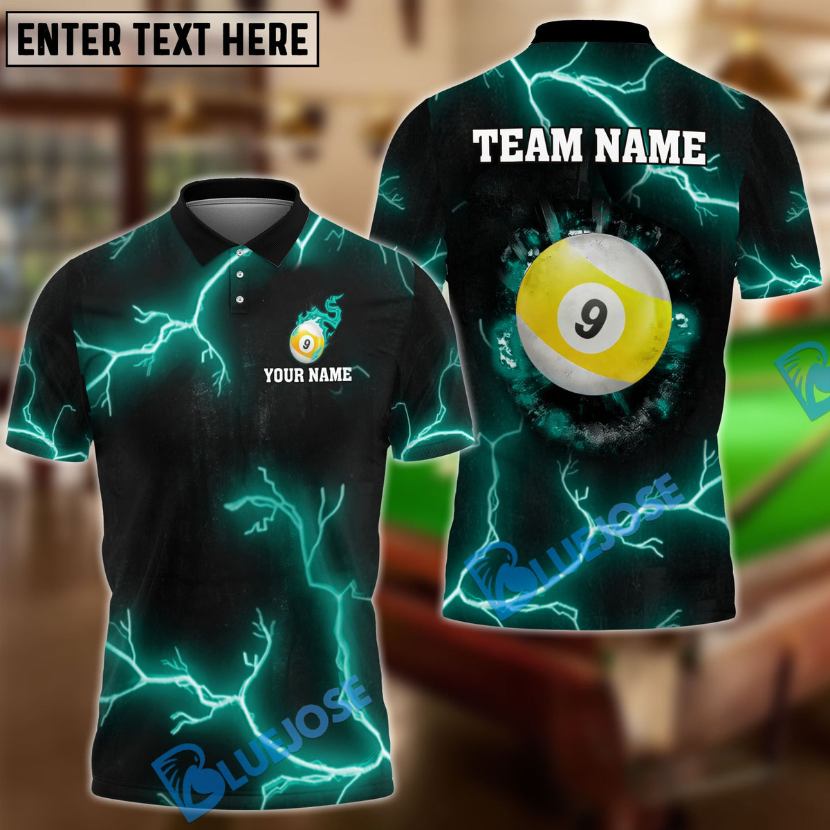 BlueJose Billiards Ball 9 The Power Of The God Of Thunder Personalized Name Shirt (4 Colors)