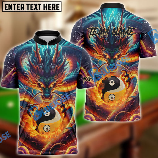 BlueJose Billiards Ball 8 & 9 Yinyang Fire Dragon Customized Name, Team Name 3D Shirt