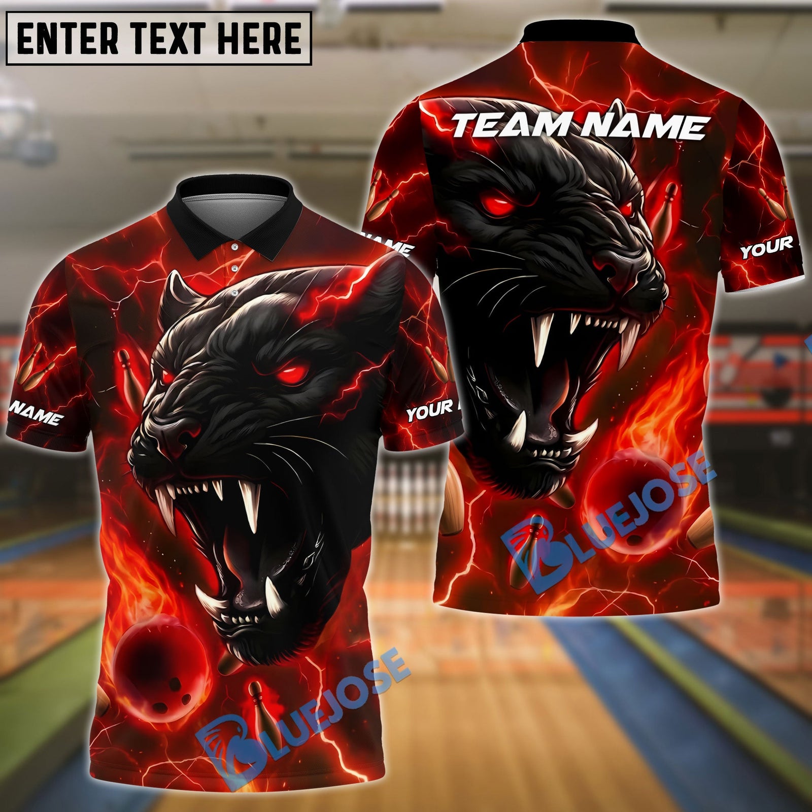 BlueJose Bowling And Pins Thunder Black Panther Customized Name, Team Name 3D Shirt (4 Colors)