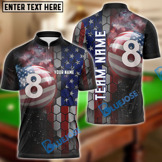 BlueJose Billiards Billiard 8-Ball Pool American Flag Personalized Name, Team Name Unisex Shirt