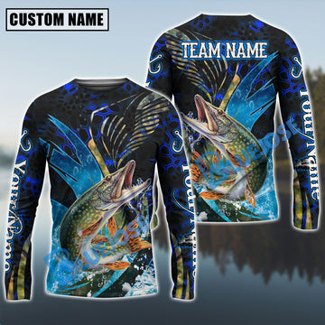 Bluejose Pike Fishing Tailored Tides Pattern Custom Name & Team Name Shirts
