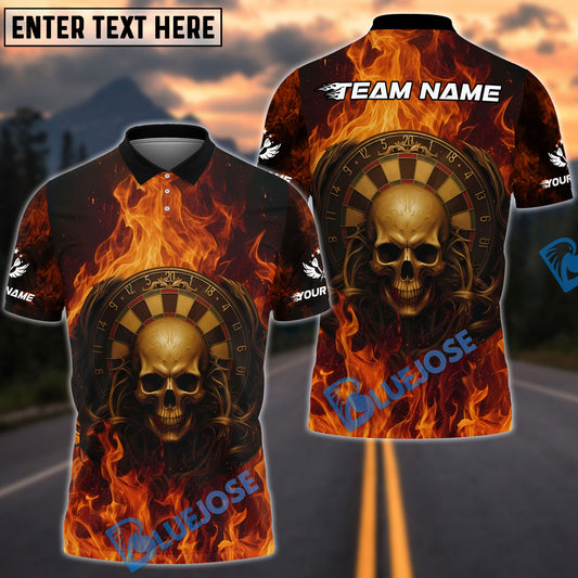 BlueJose Darts Flaming Skull Dartboard Personalized Name, Team Name Unisex Shirt (4 Colors)