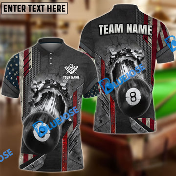 BlueJose Billiards Ball 8 Abstract Grunge Texture Personalized Name, Team Name Shirt (6 Colors)