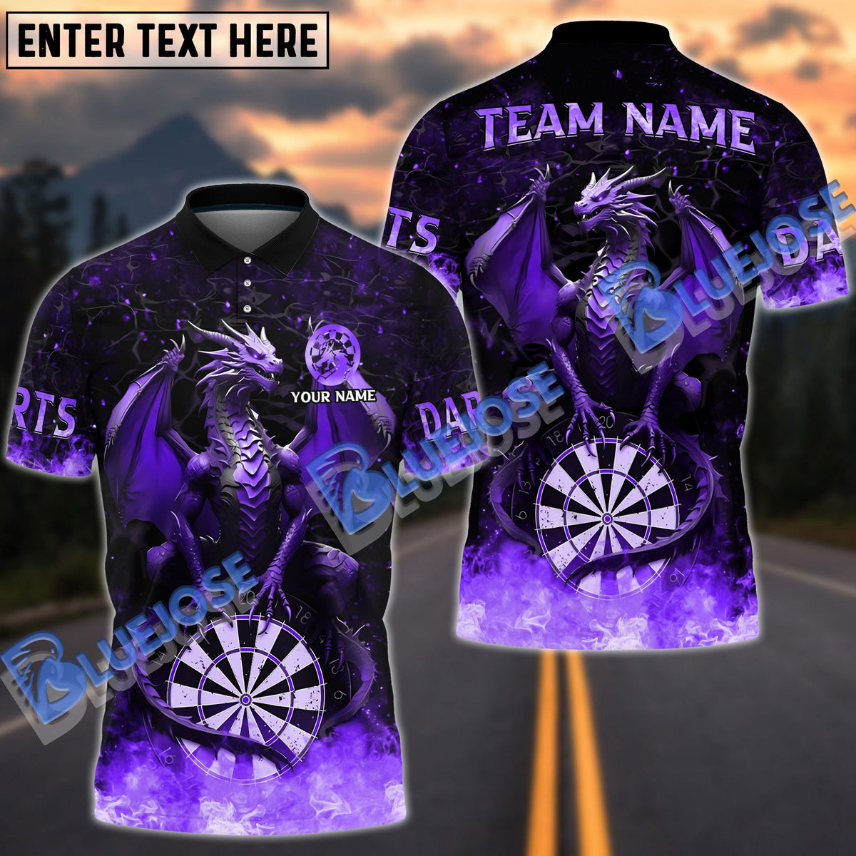 BlueJose Darts Blast Magma Dragon Personalized Name, Team Name Shirt (4 Colors)