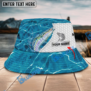 BlueJose Custom Name Wahoo Fishing Blue Fishing Bucket Hat