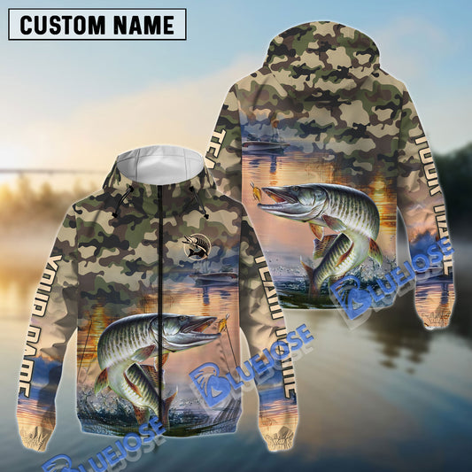 BlueJose Musky Fishing Camo Pattern Personalized Windbreaker Jacket