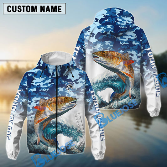 BlueJose Redfish Fishing Camo Pattern Personalized Windbreaker Jacket