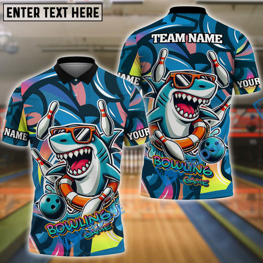 BlueJose Bowling And Pins Funny Shark Graffiti Pattern Customized Name, Team Name 3D Shirt (4 Colors)