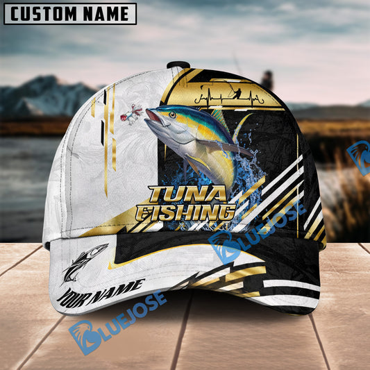 BlueJose Fishing Hook Graphic & Jumping Fish Art Personalized Cap (Tuna, Marlin, Mahi-Mahi, Pike, Bass, Walleye, Trout, Crappie)
