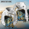 Bluejose Crappie Fishing White Marble & Gold Trim Splash Heartbeat Line Custom Name & Team Name 3D Shirts