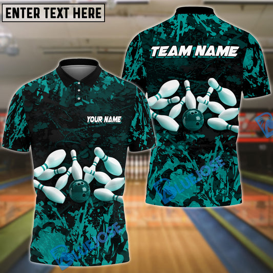 BlueJose Bowling and Pins Fly Ink Pattern Personalized Name, Team Name 3D Shirt (5 Colors)