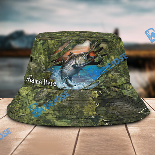 BlueJose Striped Bass Camouflage Custom Name Bucket Hat