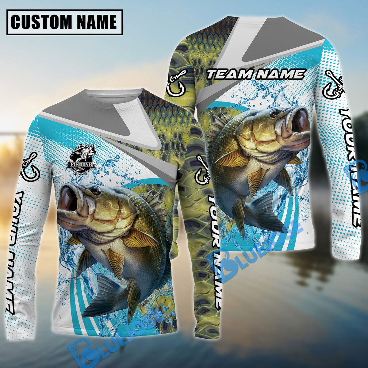 Bluejose Bass Fishing Blue Water Sport Custom Name &amp; Team Name 3D Shirts