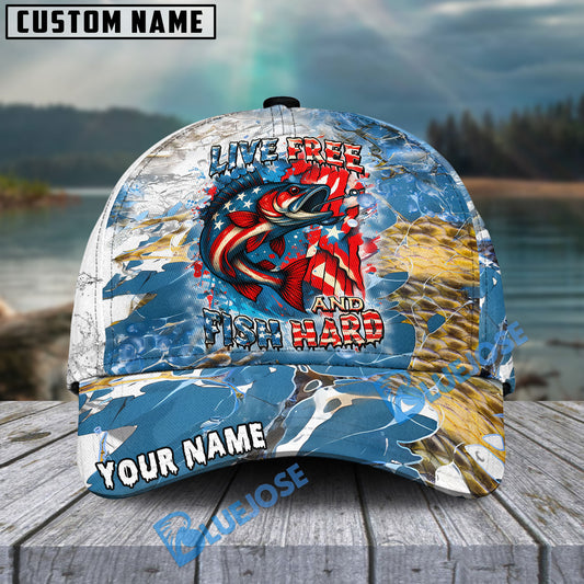 BlueJose Walleye Live Free Fish Hard Design Personalized Cap