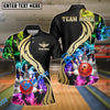 BlueJose Bowling And Pins Black Multicolor Golden Smoke Pattern Personalized Name, Team Name Unisex Shirt