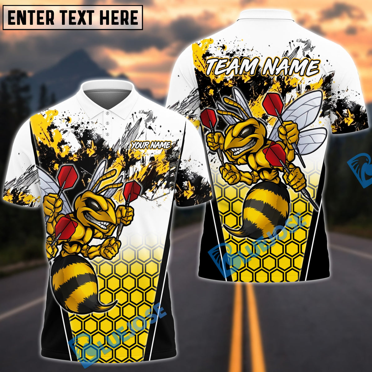 BlueJose Darts Angry Bee Honeycomb Personalized Name Shirt