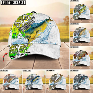 BlueJose Fishing Compass Vintage Art Splash Design Personalized Cap (13 Breeds)