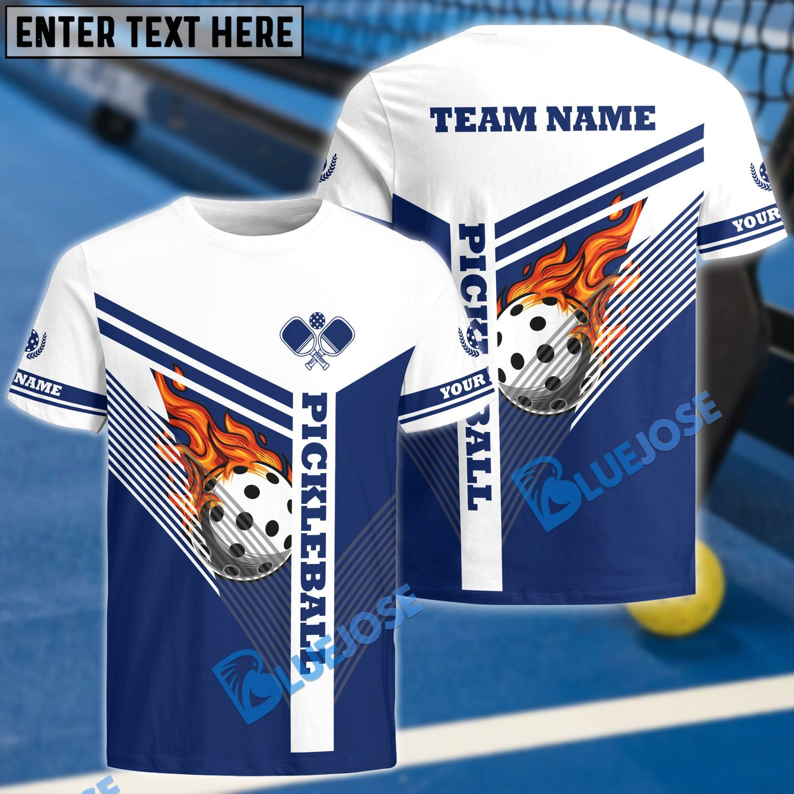BlueJose Pickleball Fire Line Personalized Name, Team Name Unisex Shirt (4 Colors)