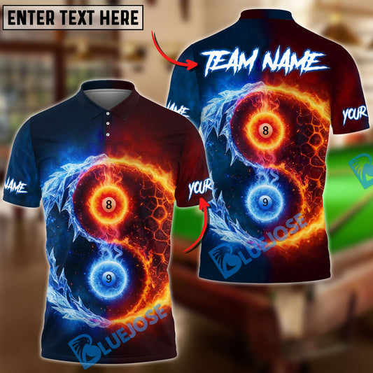BlueJose Billiards Fire & Ice Ball 8&9 Personalized Name Shirt (4 Colors)
